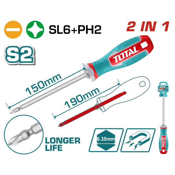 Պտուտակահան 2-ը 1-ում SL6+PH2 TOTAL THT250266