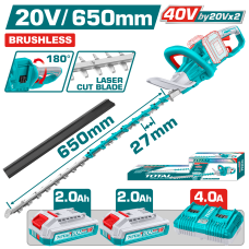 Թուփ էտող գործիք մարտկոցային 40Վ (2x20Վ) 650մմ (2 մարտկոցով, լիցքավորիչով) TOTAL THTLI400282