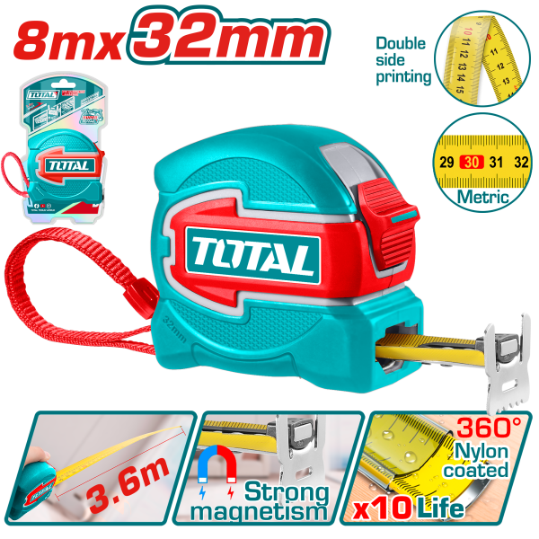 Պողպատե չափիչ ժապավեն 8մ TOTAL TMT80832M